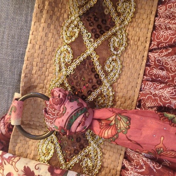 Bohemian Paisley Tote Bag  Multicolor Sequins Glitter Straw Accent - Picture 7 of 11